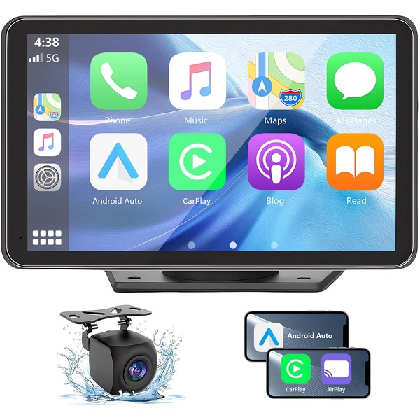 Gegaibe Wireless Car Stereo with Apple CarPlay/Android Auto, Portable Touch