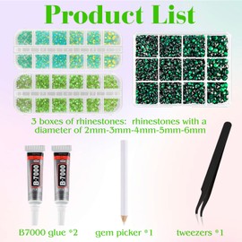 ASTARON Green Resin Rhinestones for Crafting, 2mm-6mm Mixed Flatback Resin Gemstones for Crafts Gems Bulk Jelly AB Bedazzling Diamonds with Glue for Nails, Tumblers, Mugs Decoration