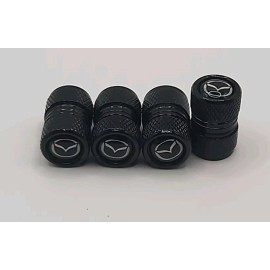 stemcap Set Of 4 Black Metal Wheel / Tire Valve Stem Caps W/ O-Ring Seal For Mazda