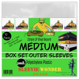 Medium Box Set Outer Plastic Sleeves (x10) 3mil Thick Polyethylene for 33rpm LP Vinyl Record Album Boxset Best Protects 7/8"- 1" Boxes (+1 Free Dj Sticker)
