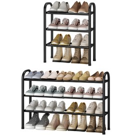 STO STO Expandable Shoe Rack, 3-Tier Metal Small Shoe Rack for Closet, Up to 16 Pairs Adjustable Shoes Racks Storage for Front Door Entrance, Free Standing Shoes Rack Organizer for Entryway, Black