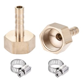 sourcing map Brass Barb Hose Fitting Connector Adapter 6mm Barbed x G1/2 Female Pipe with 6-12mm Hose Clamp 2Set