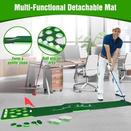 KEMLDIVS Golf Pong Game Set, Detachable Golf Pong Putting Mat with 8 Golf Balls, 2 Golf Cups & Flags, 1 Portable Bag, Golf Putting Green for Indoor & Outdoor Party Game Use (Green with Putter)