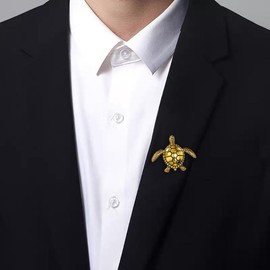 Vintage Sea Turtle Brooch Statement Pin for Women Men Ancient Cute Fashion Tortoise Brooches Retro Ocean Marine Animal Lapel Pins Corsage Hat Bag Dress Clothing Accessories Jewelry for Wife Mom (Gold)