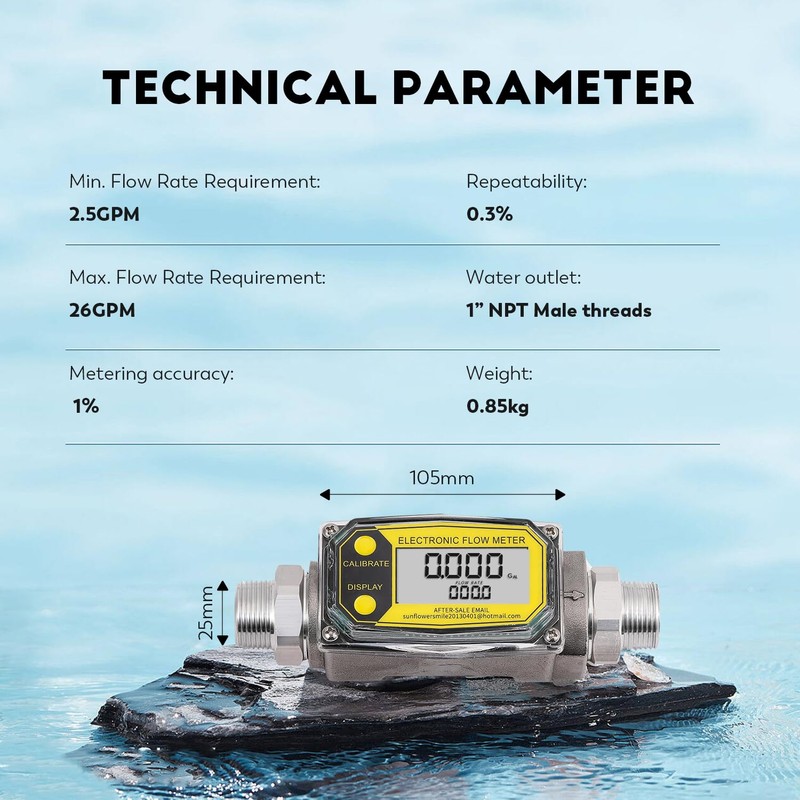 CGOLDENWALL 1” 3/4” Turbine Fuel Meter, Stainless Steel Water Meter