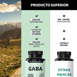 Beyond Vitamins | Gaba 1000 Mg, Con Cápsulas De Tecnología Vegana, Sin Rellenos - Estrés - 60 Cápsulas