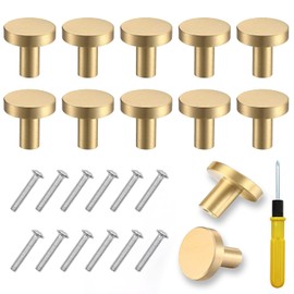 ZOCONE 12PCS Gold Drawer Knobs, 29mm Round Cabinet Knobs with 12 Screws & 1 Double-Ended Dual-Purpose Screwdriver Gold Knobs for Drawers Gold Drawer Handles for Cupboard Wardrobe Furniture-Minimalism