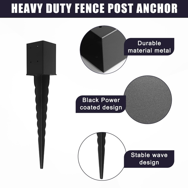 1 Pcs 24" Fence Post Anchor Ground Spike| Black Powder-Coated|