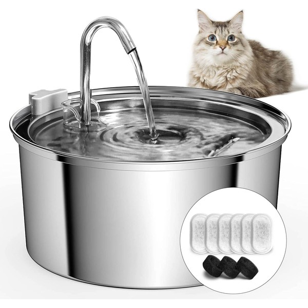 2023 Model Cat Water Fountain, Stainless Steel, 1.2 gal (3.2 L) Large Capacity, Automatic Water Filter, Compatible with Multiple Families, 23 dB Silent, Faucet Design, 4 Filtering, Silent, Circulating Type, For Pets, 2 Types of Water Supply Modes, Activa