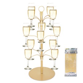 YCWF Cocktail Tree Stand for Party,Champagne Tower, 3 Tier - 12 Holders Drink Tower,Wine Glasses Holder for Champagne, Cocktails, Martini, Margarita Cups