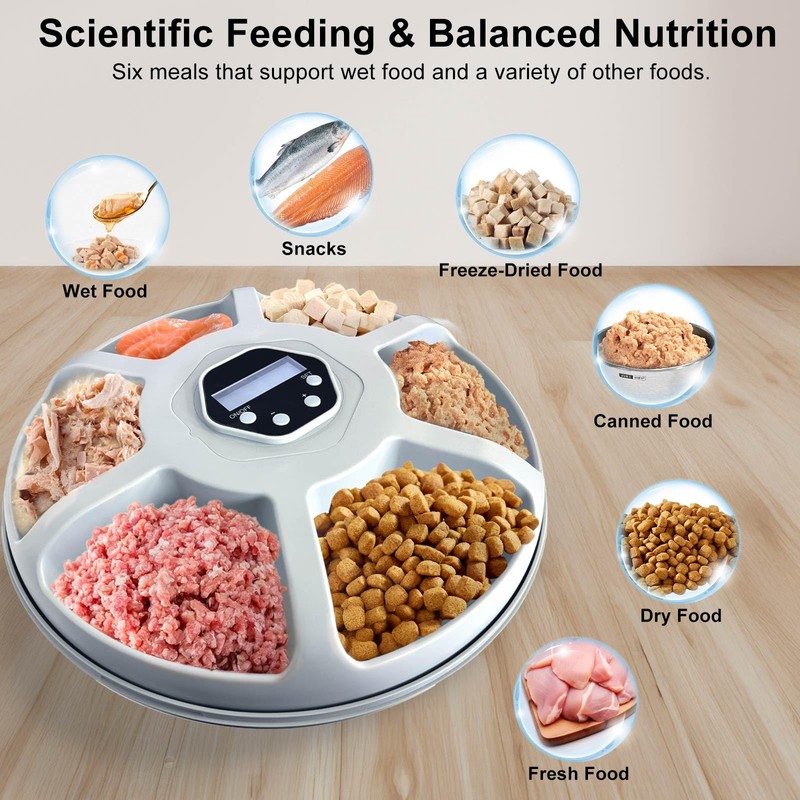 Automatic Cat Feeder Wet&Dry Food, 6 Meal Timed Pet Dispenser