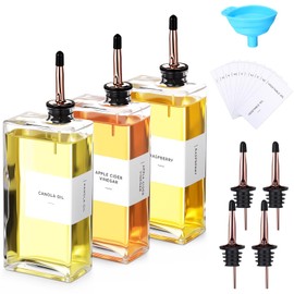 Reallnaive 3 Sets Olive Oil Dispenser Bottles for Kitchen with Nozzles Funnel Labels Cooking Oil Dispenser 500ml Set for Kitchen Vinegar Coffee Syrup (Rose Gold)