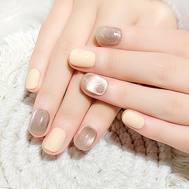 24 Pcs Nail Tips, Simple Design, Short Type Cat Eye Nails with a Gentle Sweet Atmosphere