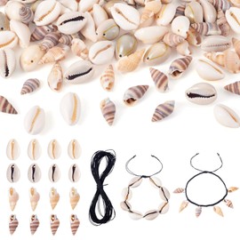 Cheriswelry 120Pcs Natural Shell Pendants for Bracelet Cowrie Shells Connector Charms Spiral Seashell Pendant Kit with Waxed Cotton Cord 15-30mm for DIY Necklace Earring Summer Beach Jewelry Making