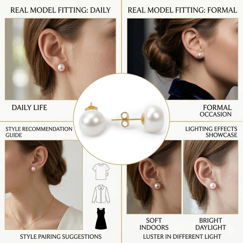 URTHEONE Pearl Earrings 8-9mm AAAAA+ Freshwater Studs for Women, 18K