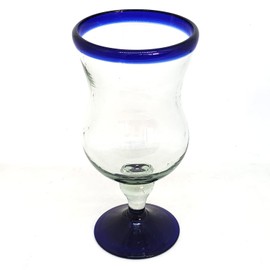 MexHandcraft Cobalt Blue Rim 11 oz Curvy Water Goblets (set of 6), Recycled Glass, Lead-free, Toxin-Free (11oz Curvy Goblet)