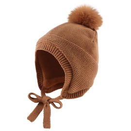 JANGANNSA Basic Winter Boys Girls Baby Beanie Pompom Knitted Infant Toddler Hats Kids Earflap Beanies Warm Baby Hat (6-24 Months, Walnut Hat)
