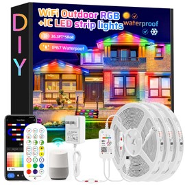 Prowemst 132FT IP67 WiFi RGB Outdoor Led Strip Lights Waterproof Led Light Strips with Remote &WiFi Music Sync App Control,Color Changing LED Rope Lights (RGB+IC / 800 LED)
