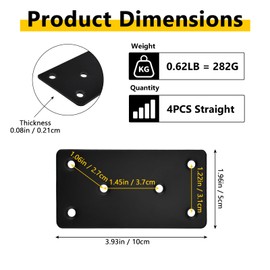 Aifeier ET 4 Pcs Black Flat Mending Plate, Stainless Steel Connection Fixing Plate Straight Double Wide Joining Plate for Fastening & Fixing of Connected Furniture, with Black Screws