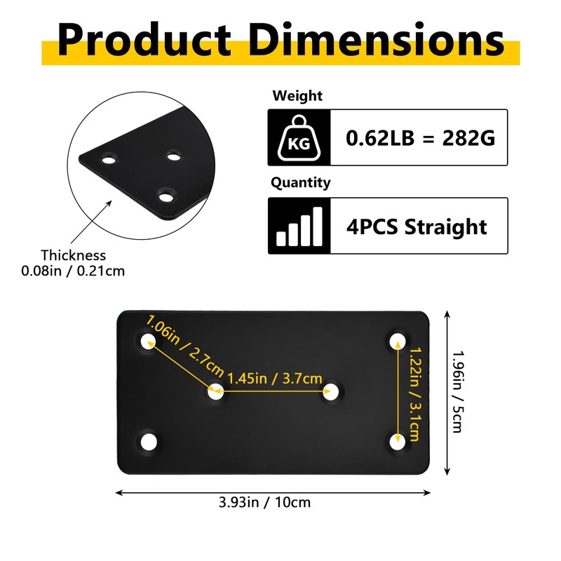 Aifeier ET 4 Pcs Black Flat Mending Plate, Stainless Steel