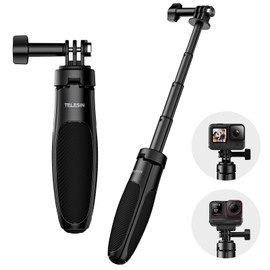 TELESIN Mini Multifunctional Selfie Stick for GoPro, 2.0, Lightweight & Compact, Easy to Take Selfies Anywhere, 5.9 inches (15 cm) Ultra Compact Design, Ergonomic, Non-Slip Handle, Tripod + Selfie Stick, Integrated Freely Extendable, 3D Stable, Open & Close in Seconds Fast, Vlog Photography, Travel Selfie, Live Streaming