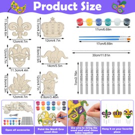 Silipull 24 Sets Mardi Gras Wind Chimes Craft Color Your Own Carnival Gnome Windchime DIY Unfinished Wood Hanging Ornaments Mardi Gras Fleur Wind Chime Carnival Holiday Party Favors