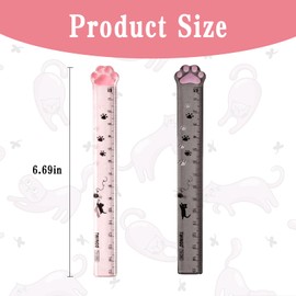 Pack of 2 cat paw shaped ruler, mini cat claw ruler, 15 cm cat claw ruler, for children, students and use in the office, for measuring, underlining and drawing precise lines