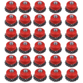 WENORA 30 Pack 3 Inch Wire Cup Brush for Angle Grinders - 5/8 Inch Arbor, Knotted Wire Brush for Heavy Rust Cleaning