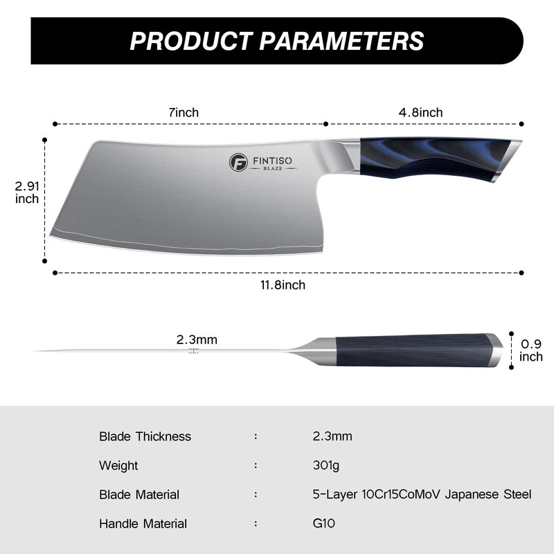 FINTISO Cleaver Knife 7 In, Kitchen Butcher Knife with G10