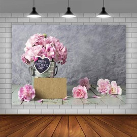 Lofaris Happy Mother's Day Backdrop Sweet Pink Carnation Floral Wood Floor Love Mom Background Mama's Day Gratitude Theme Party Decorations Portrait Photo Studio Props 5x3ft