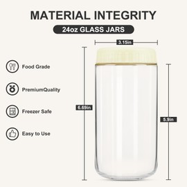 Overnight Oats Containers with Lids, 24oz Glass Jars with Lids 2 pcs, Milk White, Wide Mouth Mason Jars for Salad, Yogurt, Snacks, Meal Prep