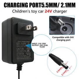 24V Battery Charger for Ride On Car Toys, 24 Volt Kids Battery Charger with Charging Indicator Light for Baby Carriage Ride Toy, 800mA Supply Power Adapter