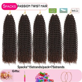 Passion Twist Hair 10 Inch 5 Packs Water Wave Crochet Hair Black Wrap Braiding Hair For Passion Twist Crochet Hair/Butterfly Locs/Spring Twist Crochet Braids Boho Hair Extension (10 Inch, T1B/30#)