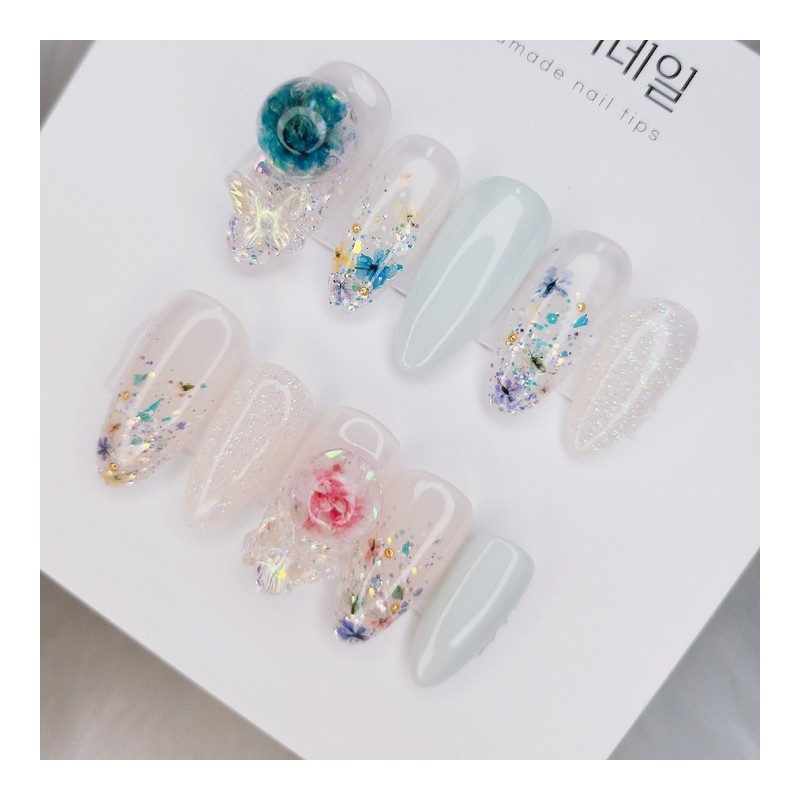Flower Nail Flower Fresh Flowers Handmade Nail Tips - Short