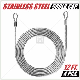 ColourTree 48 Feet (12ft x 4) PVC Stainless Steel Metal Wire Cable Ropes Hardware Kits for Square and Rectangle Sun Shade Sail Canopy  - Commercial Standard Heavy Duty