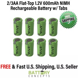 BC CELL 8 pcs 2/3 AA 2/3AA 600mAh NiMH 1.2V Rechargeable Battery with tab Green US Stock