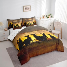 7 Pieces Cute Kangaroo Comforter Set Full, Kangaroo Silhouette Print Bed Set for Kids Boys, Wild Animals Theme Bedding(1 Comforter,1 Fitted Sheet,1 Flat Sheet,2 Pillowcases,2 Throw Pillow Cover)