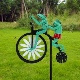 gernie Vintage Cycling Frog Wind Spinner, Iron Alloy Garden Ornament, Black