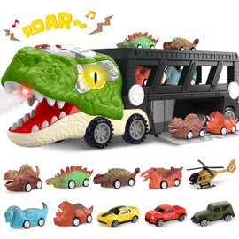 Dinosaur Toys for Kids Age 3-5 5-7, 17 Inch Big Dinosaur Truck with Sounds & Lights & Spray for Boy, Dinosaur Truck Carrier with 10 Mini-Cars, Xmas Birthday Gifts for Toddlers 3 4 5 Year Old