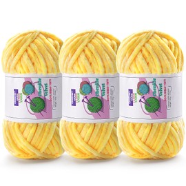 3 Skeins Velvet Chunky Yarn, Chenille Yarn for Crocheting and Hand Knitting, Blanket Yarn for Making Scarves and Knitting Projects - Amigurumi Crochet Yarn (3×3.5oz, 3×87.5yds) (Light Yellow)