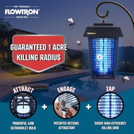 Flowtron Bug Zapper, 1 Acre of Outdoor Coverage with Powerful 40W Bulb & 5600V Instant Killing Grid, Mounting Bracket For Bug Zapper, Mosquito Attractant Cartridge & Replacement UV Bulb For Bug Zapper