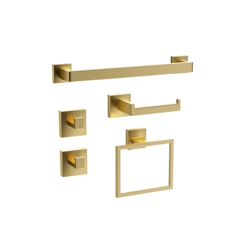 Gold Bathroom Hardware Accessories Set of 5 Pieces, 15.6 Inch