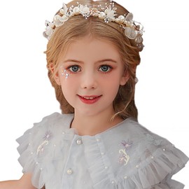 DUGEGAYL Princess Hair Accessories, Wedding Hairpiece, Flower Headpiece, Pearl Hair Dress, Wedding Hair Accessories, Flower Bridal Hair Accessories for Women and Girls (White)