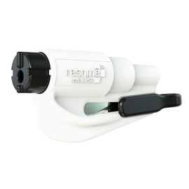 resqme The Original Emergency Keychain Car Escape Tool, 2-in-1 Seatbelt Cutter and Window Breaker, Made in USA, White- Compact Emergency Hammer