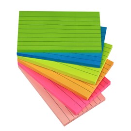 3 x 5 Inches Large Ruled Sticky Notes,76 x 127 mm 6 Brilliant Colors Assorted Landscape Orientation Lined Self-Stick Post Pads,80 Sheets/Pad