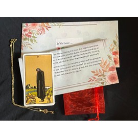 Madame Fate's General Tarot Reading Package: Detailed Written Reading, Tarot Card Keepsake, Blessed Lucky Charm Necklace