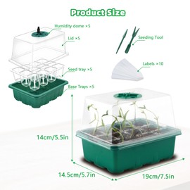 5Sets Seed Starter Tray with Grow Light, Elevated Seedling Starter Trays Kits with Adjustable Humidity Domes and Clear Cell Tray for Greenhouse Seeds Growing Starting