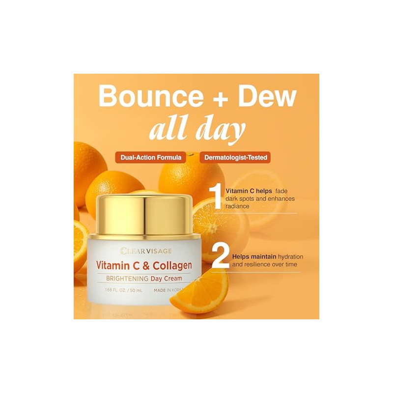 Crema de día hidratante con vitamina C y colágeno antienvejecimiento,