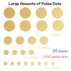 1240Pcs Polka Dot Wall Decals Gold Wall Decal Peel and Stick Kids Decals Removable Round Circle Rainbow Stickers for Playroom Nursery Classroom Bedroom Decor(Gold)