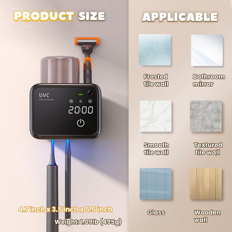 Multi-Function Electric Toothbrush Holder, 3 Clean Modes Smart Toothbrush Dryer